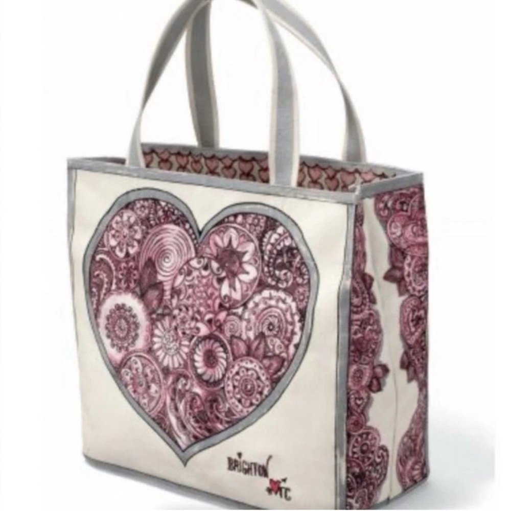 Brighton Women's Tote Bag with Heart Design - Cream and Purple